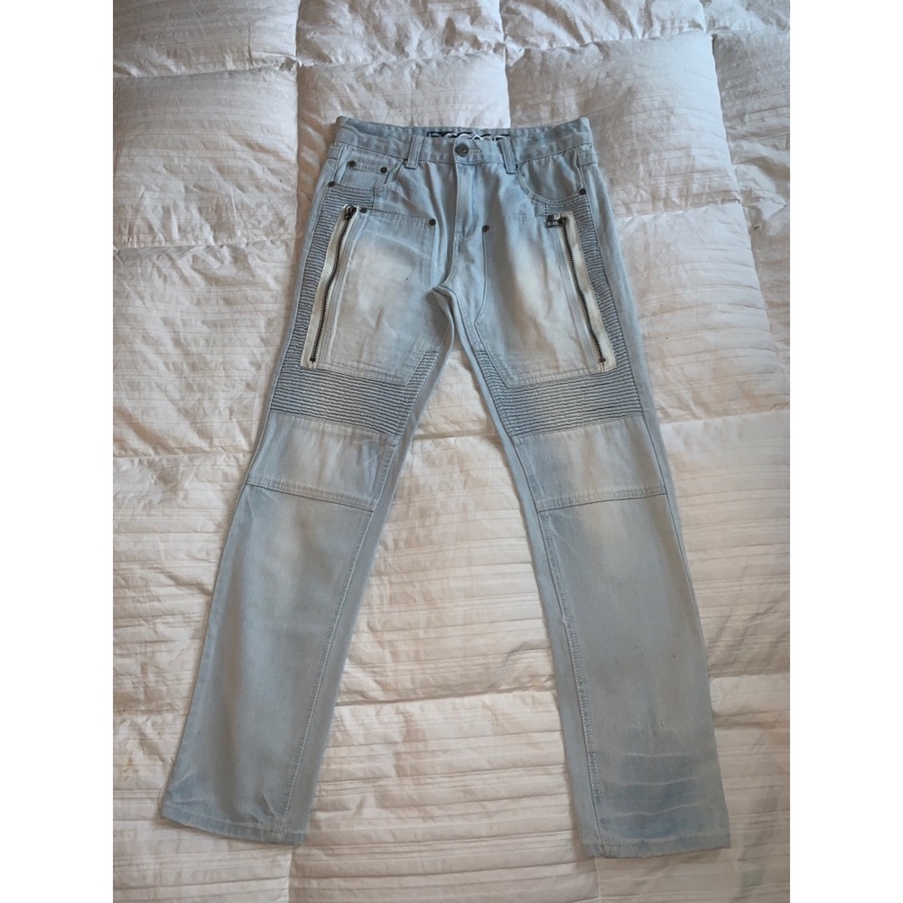Blue washed jeans with zippers, 30W, 30L
